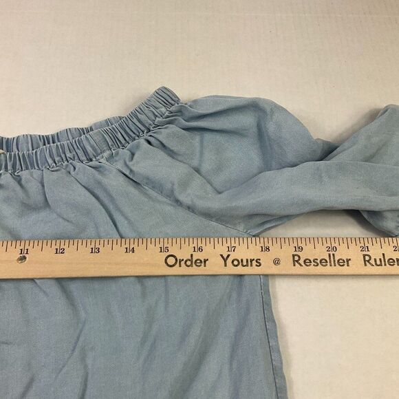 Jane and Delancey Off The Shoulder Top Blue Chambray 3/4 Sleeve Ruffled Shirt XS - Picture 8 of 11